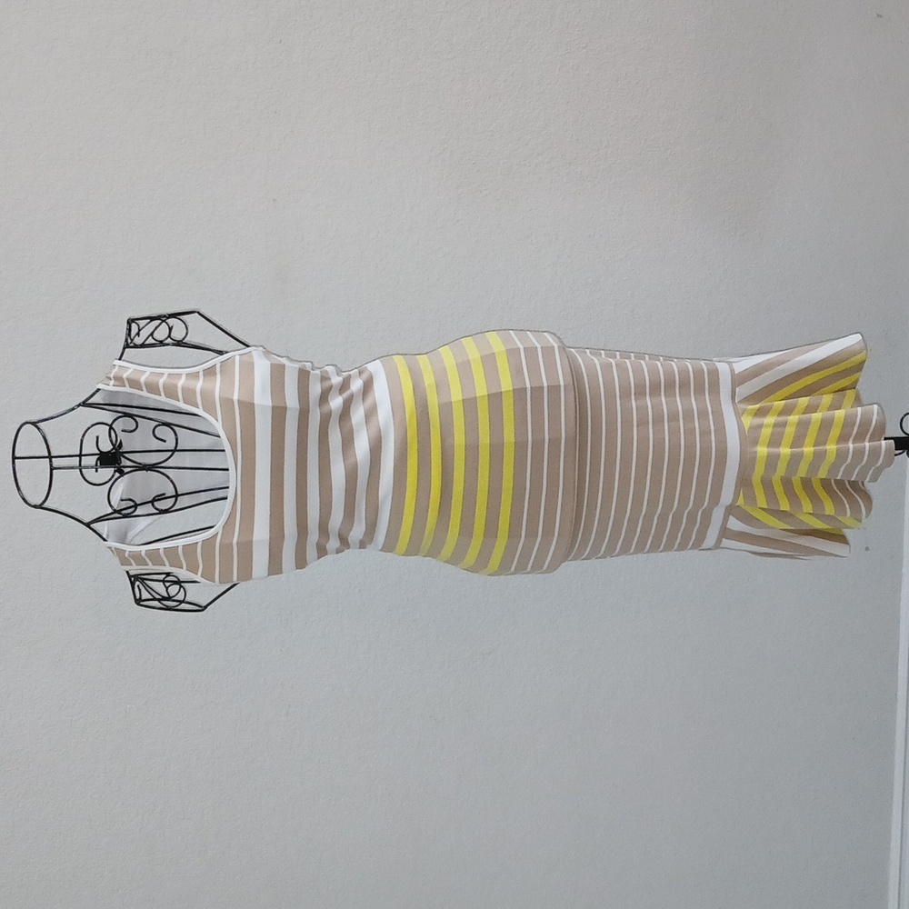 bebe Tan and Yellow Striped Midi Dress